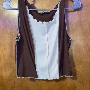 Brown And white Split Tank Top